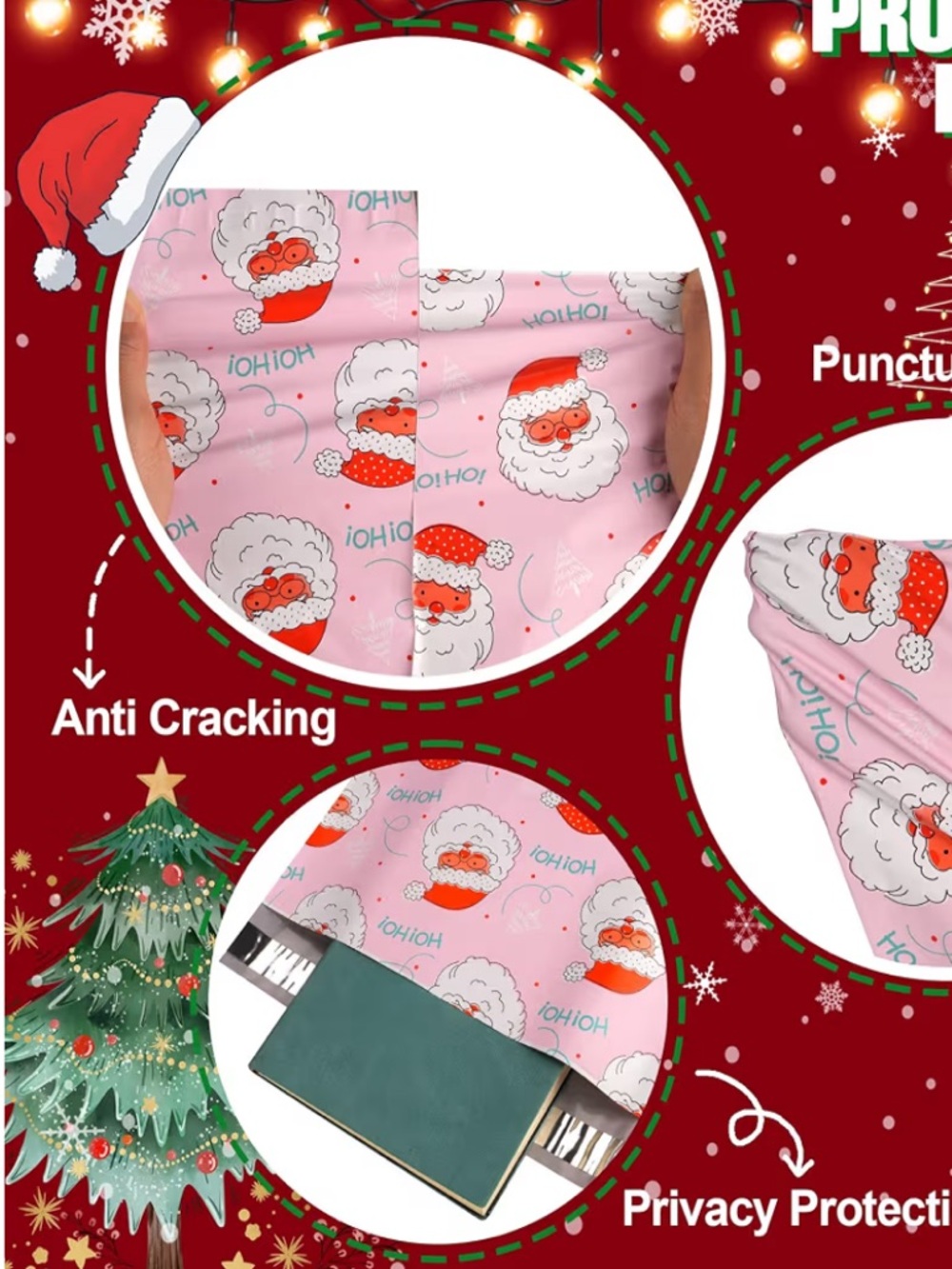 NEW!🎅🏼10 Ho Ho Ho Santa pink Poly Mailers 12 x 15 inch - Picture 3 of 4